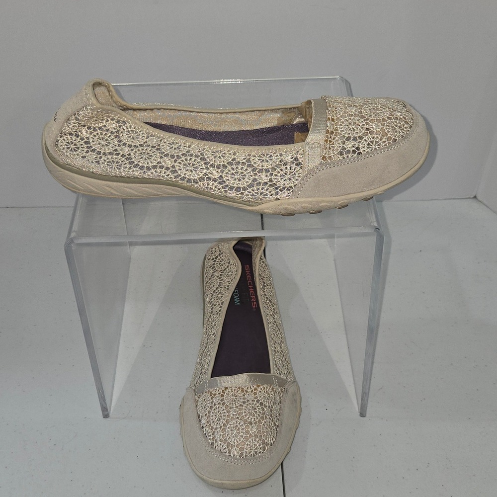 Skechers Relaxed Fit Memory Foam Lace Ballet Flats Tan Beige 22482 Womens 8.5
